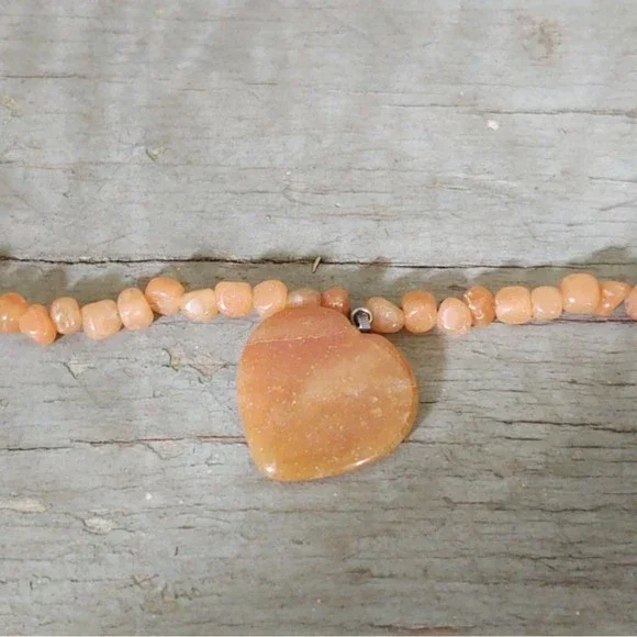 Handmade VTG Orange Aventurine Polished Chip / Heart Pendant Bracelet 7" - Picture 4 of 5